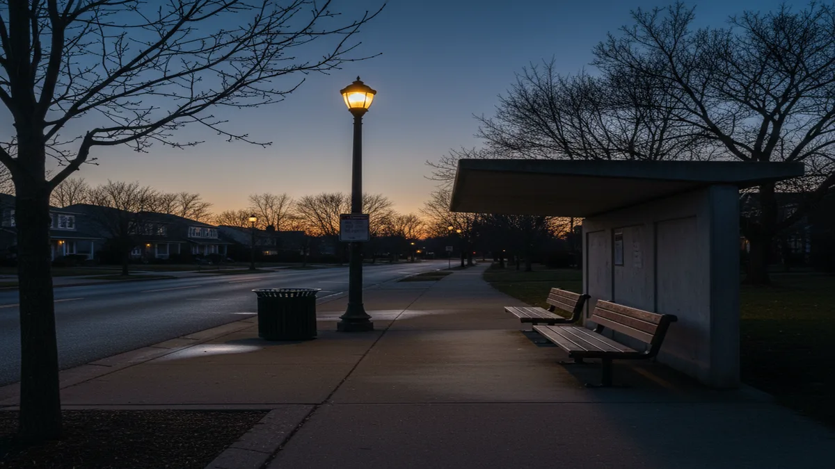 Arrêt de bus en périphérie de Mauguio, secteur à éviter le soir