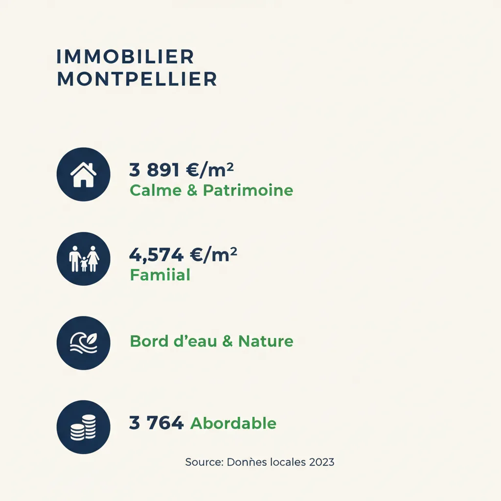 Infographie : quartiers recommandés à Lattes avec prix au m²