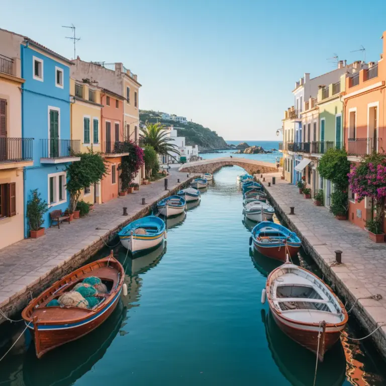 Vue sur un canal de Sète avec immeubles colorés et barques
