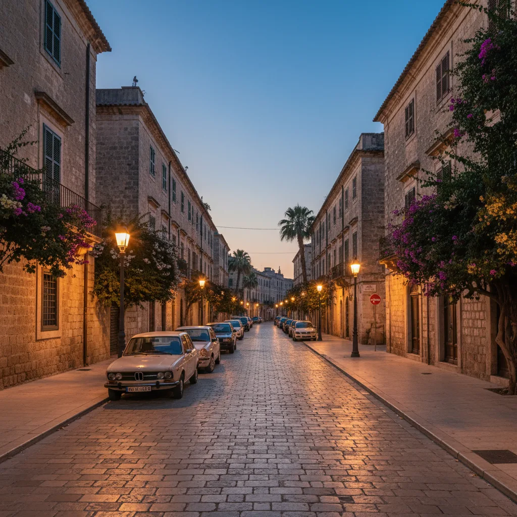 Rue résidentielle calme à Lattes en soirée