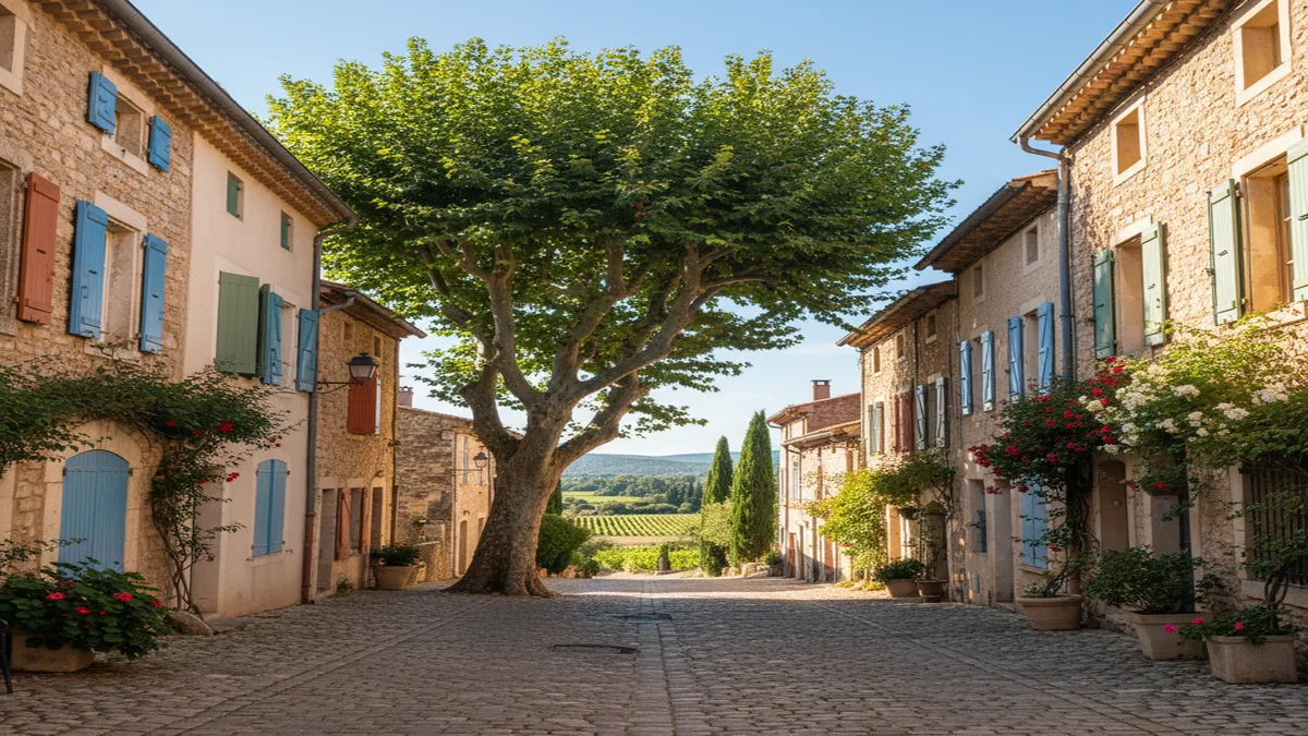 Rue calme du centre-ville de Mauguio avec ses volets colorés