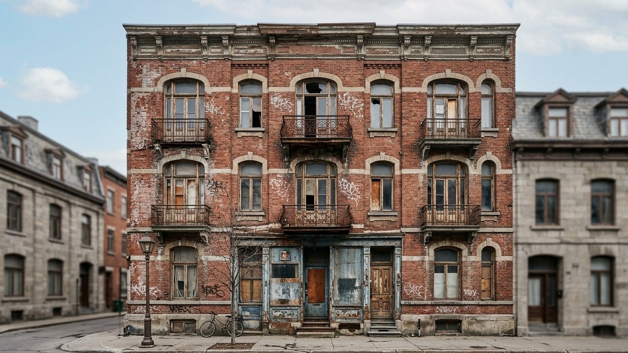 Façade dégradée d'un immeuble dans un quartier sensible de Narbonne