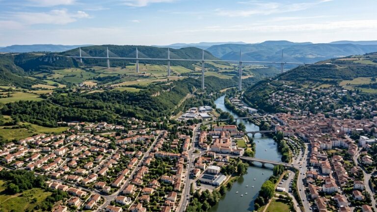 Vue aérienne de Millau avec ses quartiers résidentiels