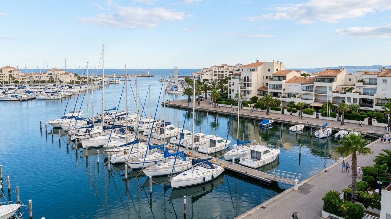 Port Camargue avec ses voiliers et résidences balnéaires