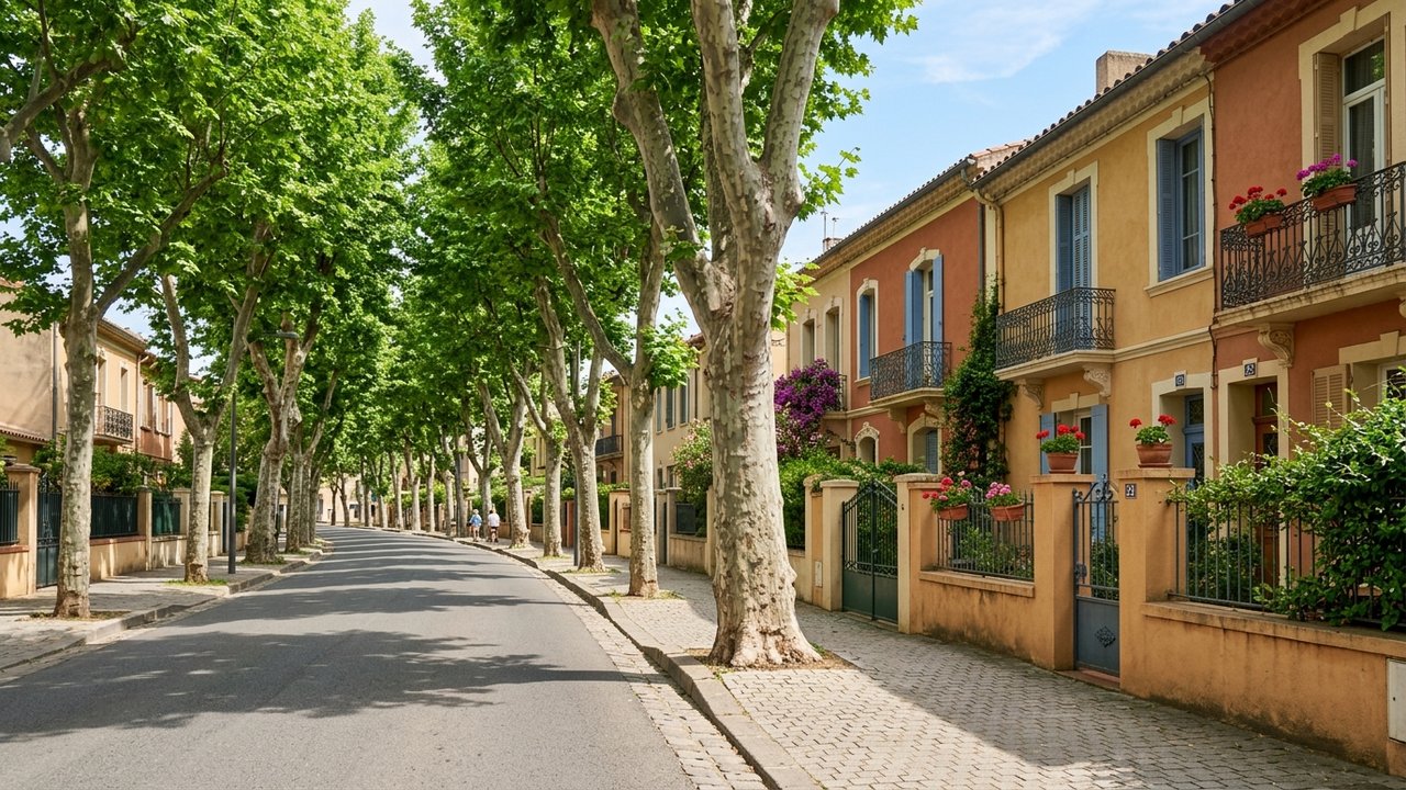 Rue tranquille et résidentielle d'un quartier sud de Perpignan