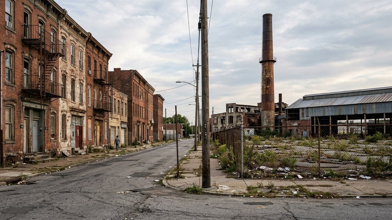 Quartier avec bâti ancien dégradé et friches industrielles