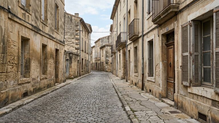 Rue du centre-ville de Beaucaire avec immeubles dégradés