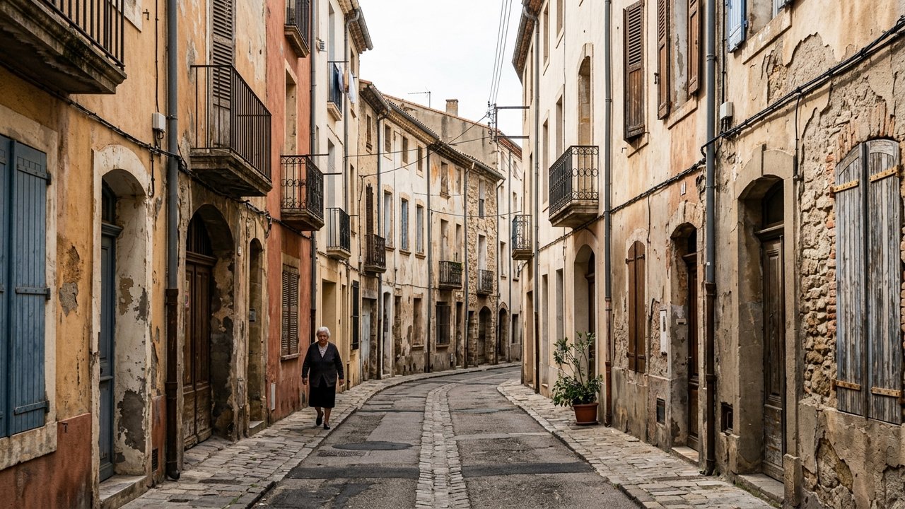 Rue du quartier Saint-Jacques à Perpignan montrant l'état urbain dégradé