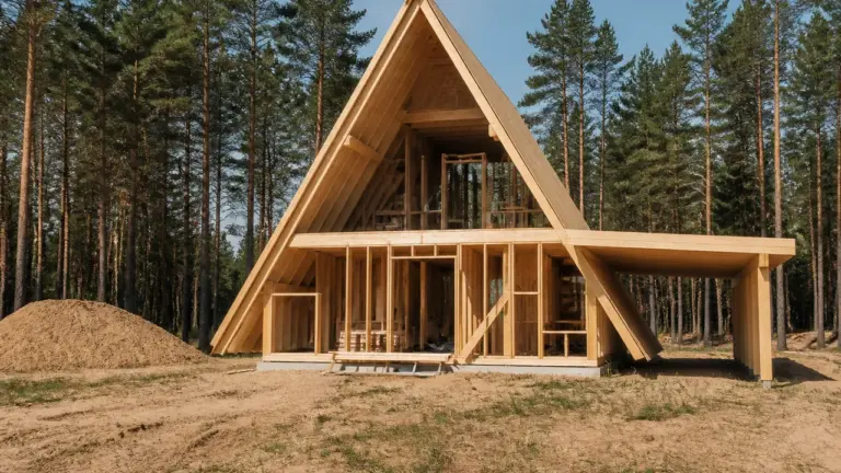 Maison triangulaire en bois en construction
