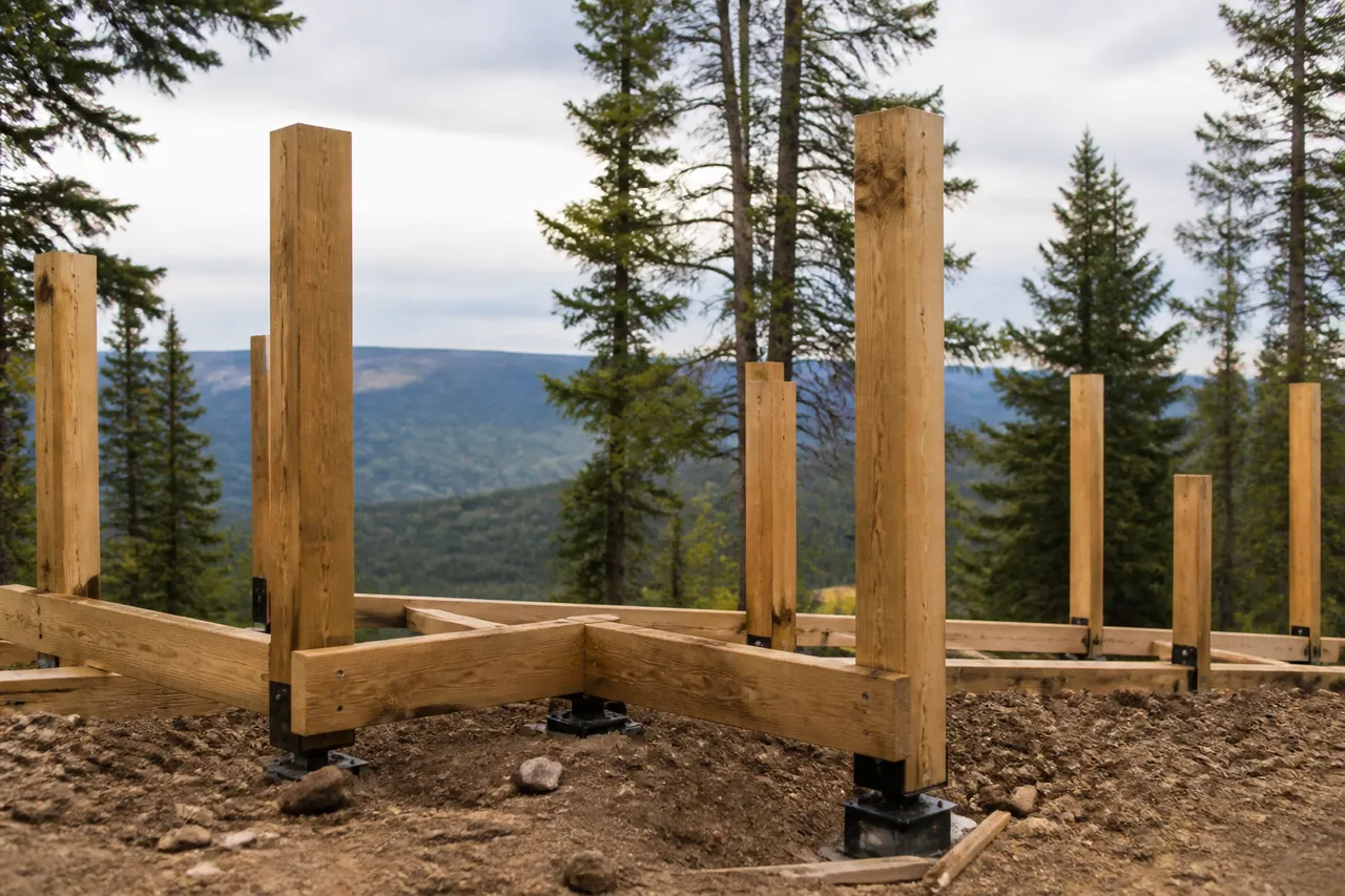 Plots de fondation pour une maison triangulaire en bois