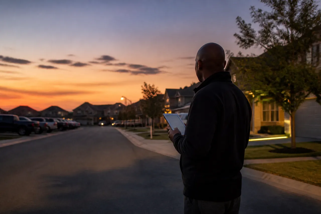 Inspection d'un quartier à Alfortville au soir pour évaluer l'éclairage