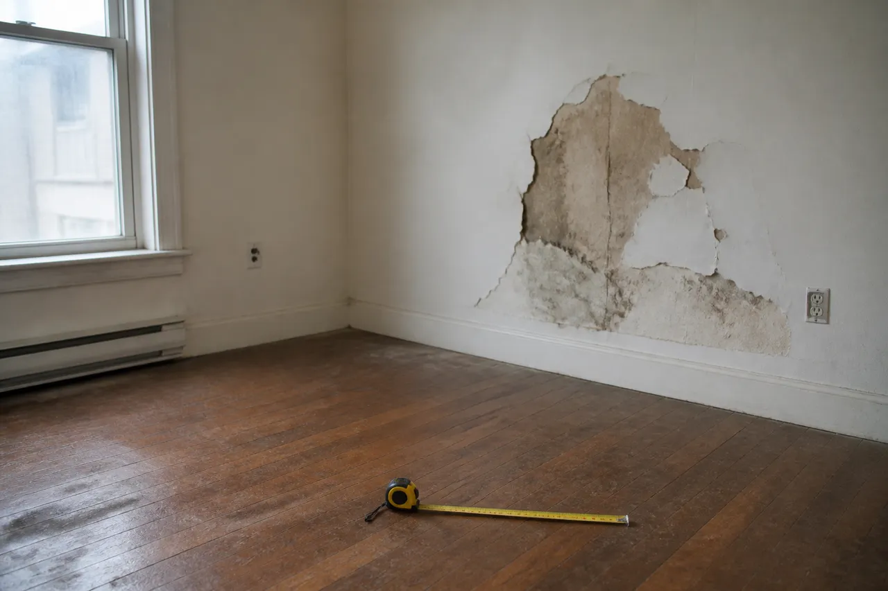 Logement dégradé avec mètre pour une baisse de loyer