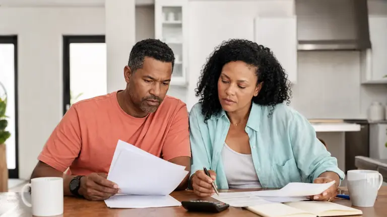 Couple vérifiant ses papiers APL